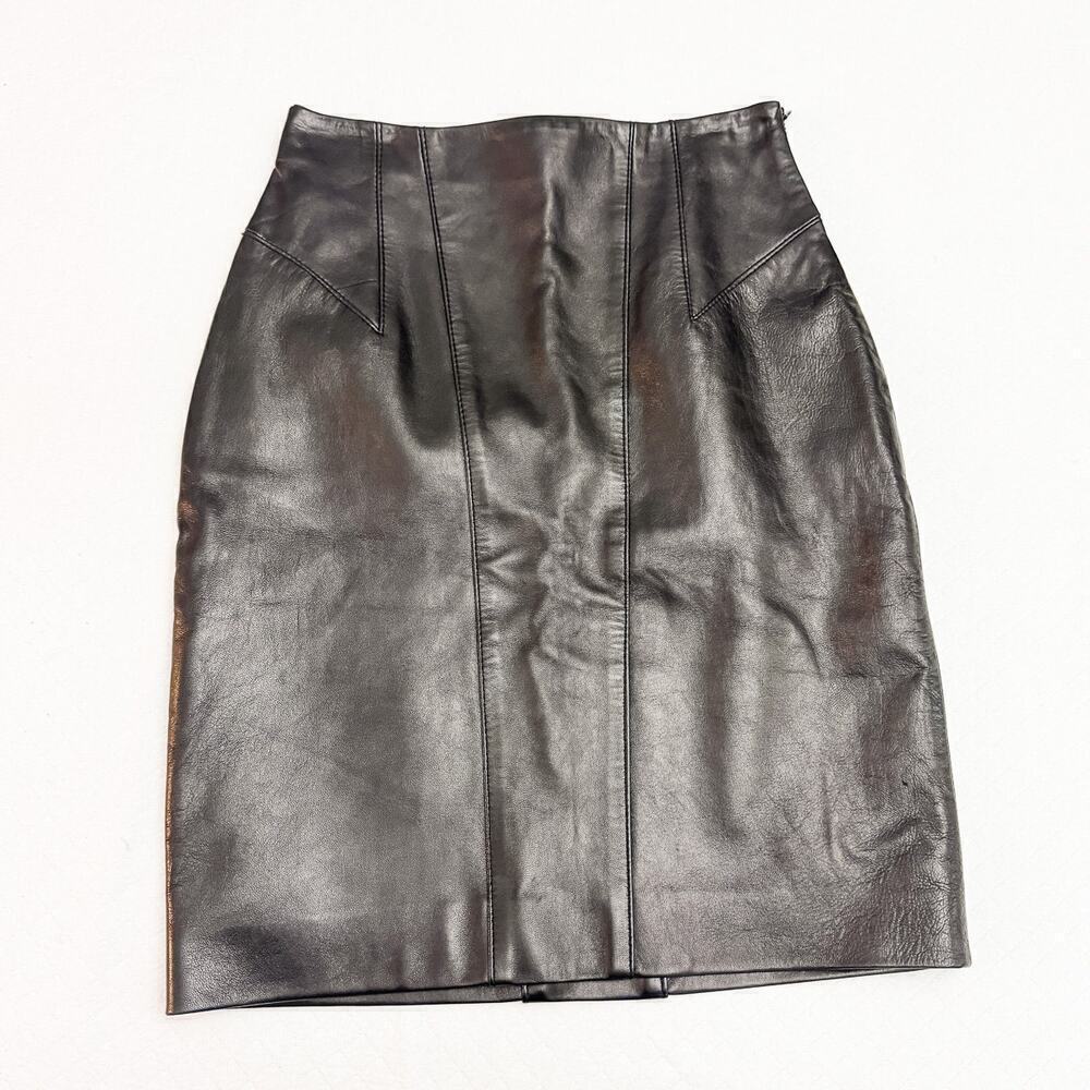 Luca Luca Black 100% Italian Leather Mini Skirt Pencil Size 6